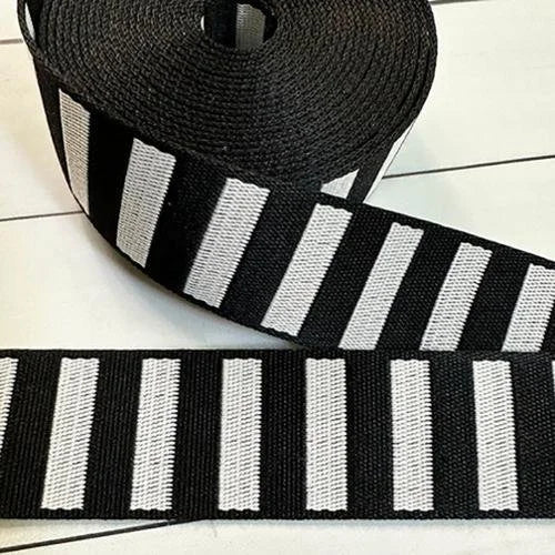 Bold Stripe Web Black/White 1.5" Wide, 100% polyester (1 Yard Continuous Cuts)