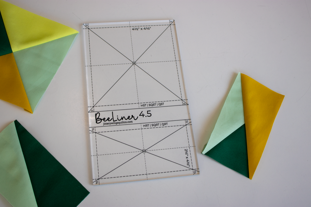 4.5 quilt trimming ruler with HST/SQRT grid guide lines and measurement marks