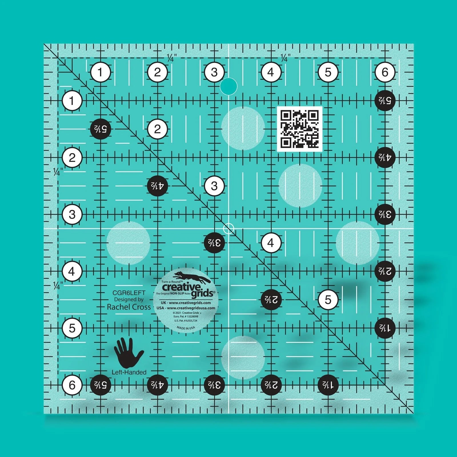 Creative Grids Left Handed Quilt Ruler 6-1/2 Inch Square