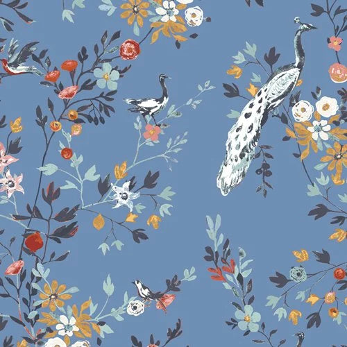 Afreschi Uffizi Ceruleo Blue Peacock Floral Print FLR-43502 (1/2 Yard Cuts)