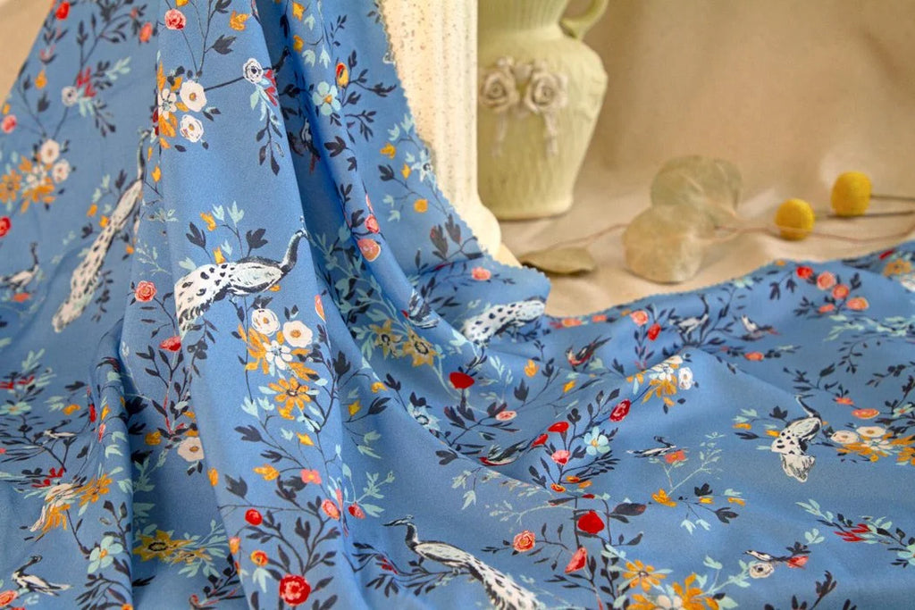 Afreschi Uffizi Ceruleo Blue Peacock Floral Print FLR-43502 (1/2 Yard Cuts)