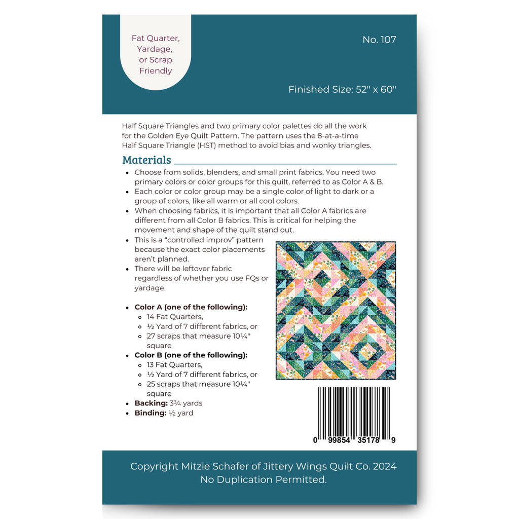 Golden Eye Quilt Pattern - Printed Version
